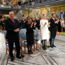 10. desember: Kongeparet er til stede ved utdelingen av Nobels Fredspris 2014 til Malala Yousafzai og Kailash Satyarth. Foto: Cornelius Poppe / NTB scanpix